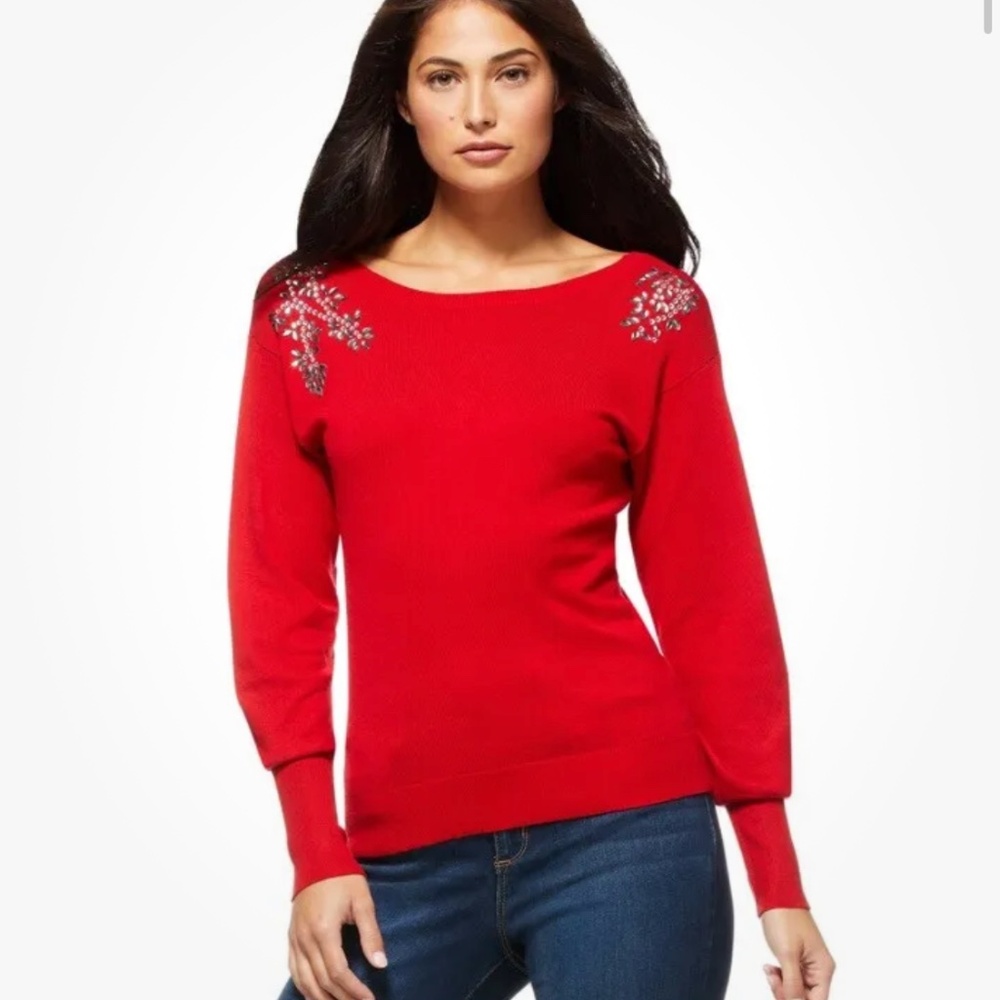Sophia Vergara Women’s Red Embellished Sweater Size XXXL/3X NEW